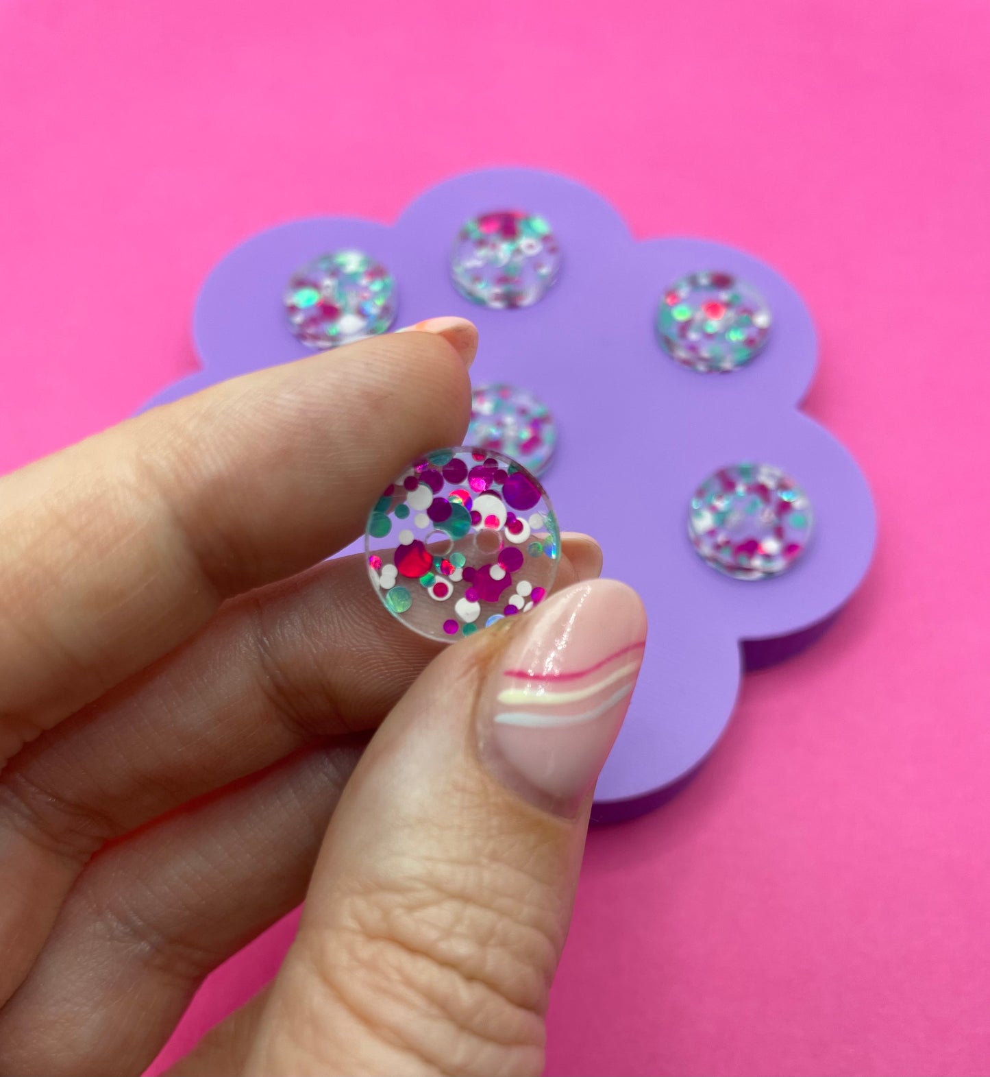 Teal and Pink Chunky Glitter Buttons