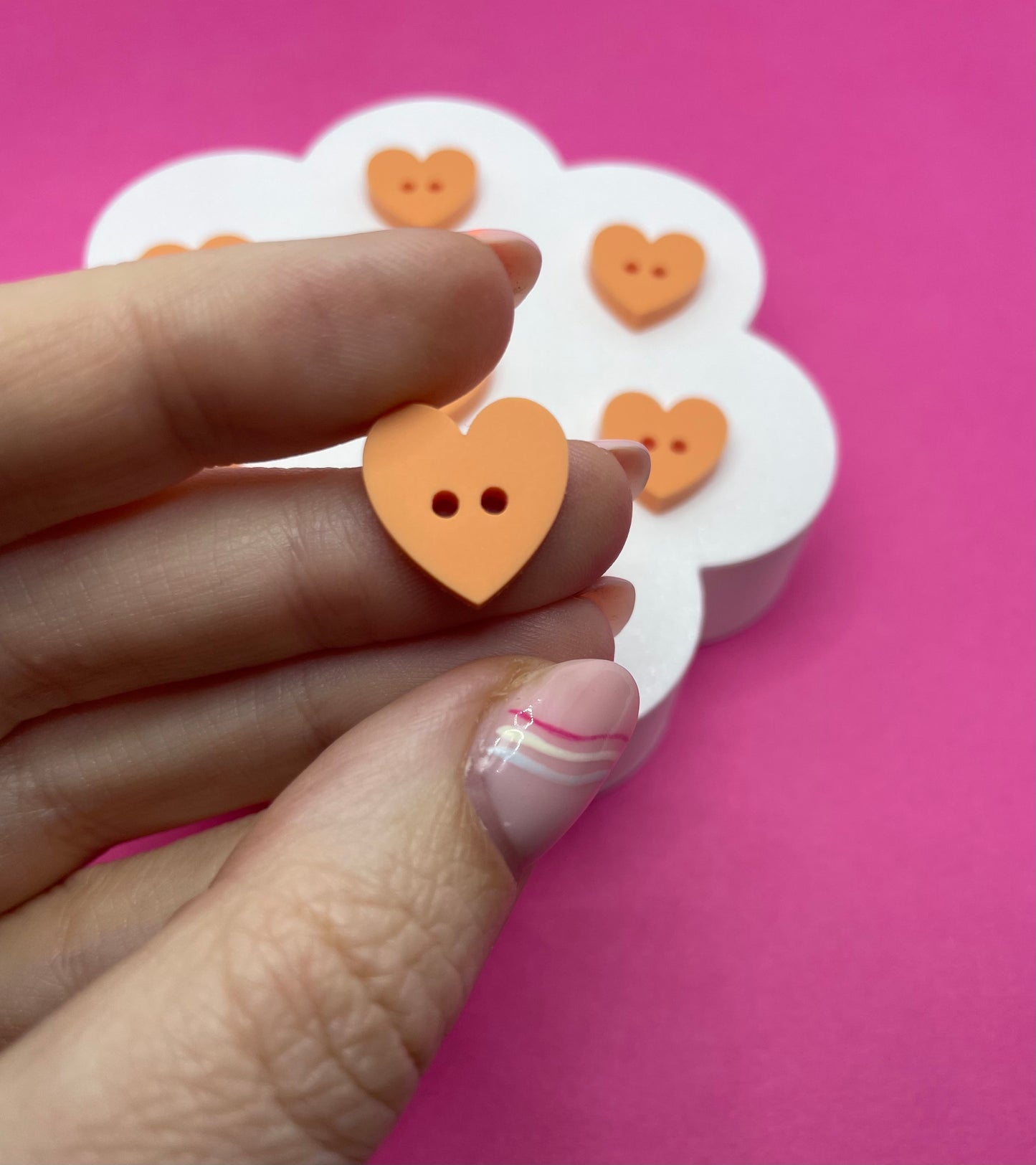 Sweet Pastel Orange Fizz Buttons (round, heart and flower)