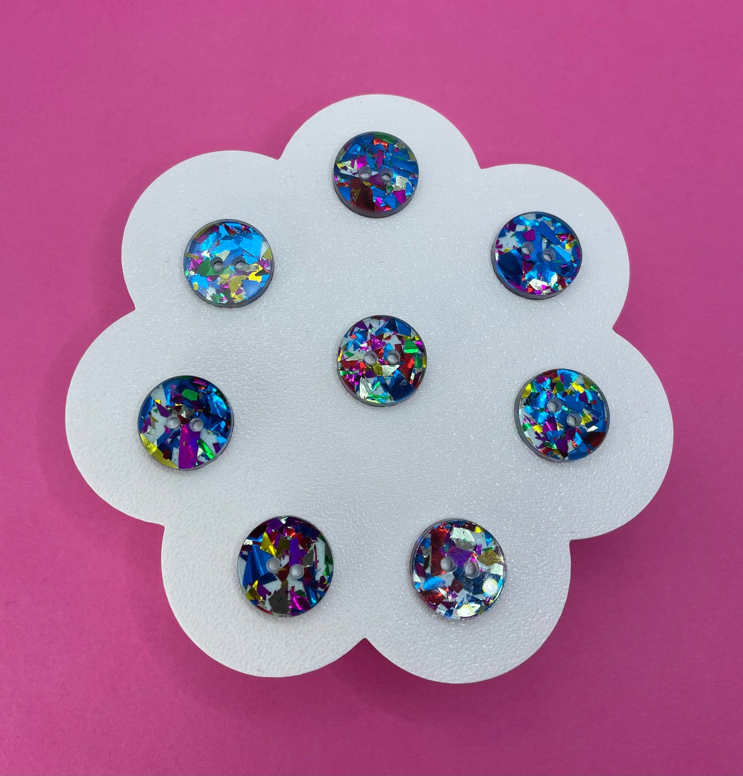 Blue Rainbow Confetti Buttons