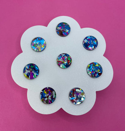 Blue Rainbow Confetti Buttons