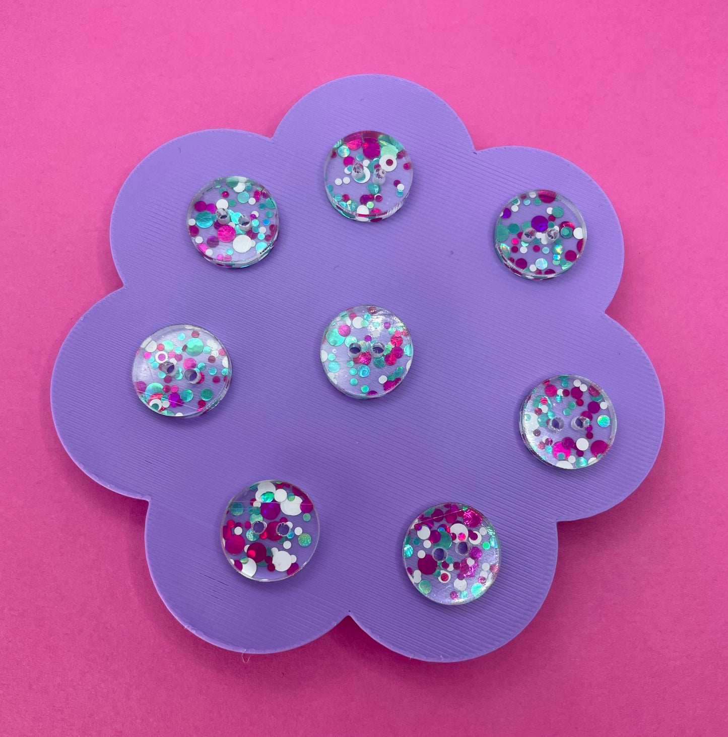 Teal and Pink Chunky Glitter Buttons