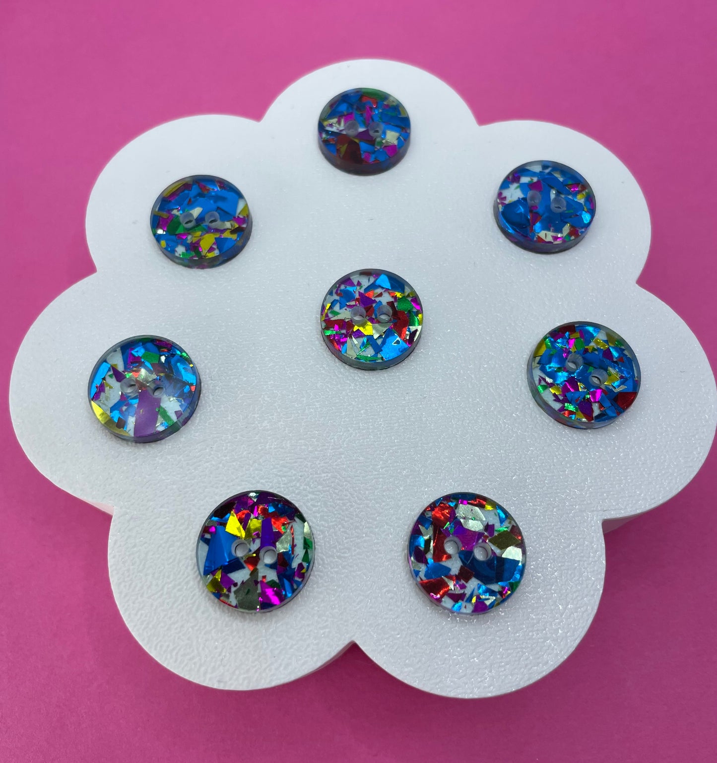 Blue Rainbow Confetti Buttons