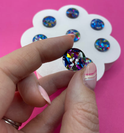 Blue Rainbow Confetti Buttons