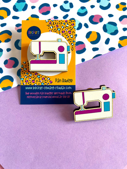 Sewing Machine Wooden Pin badge
