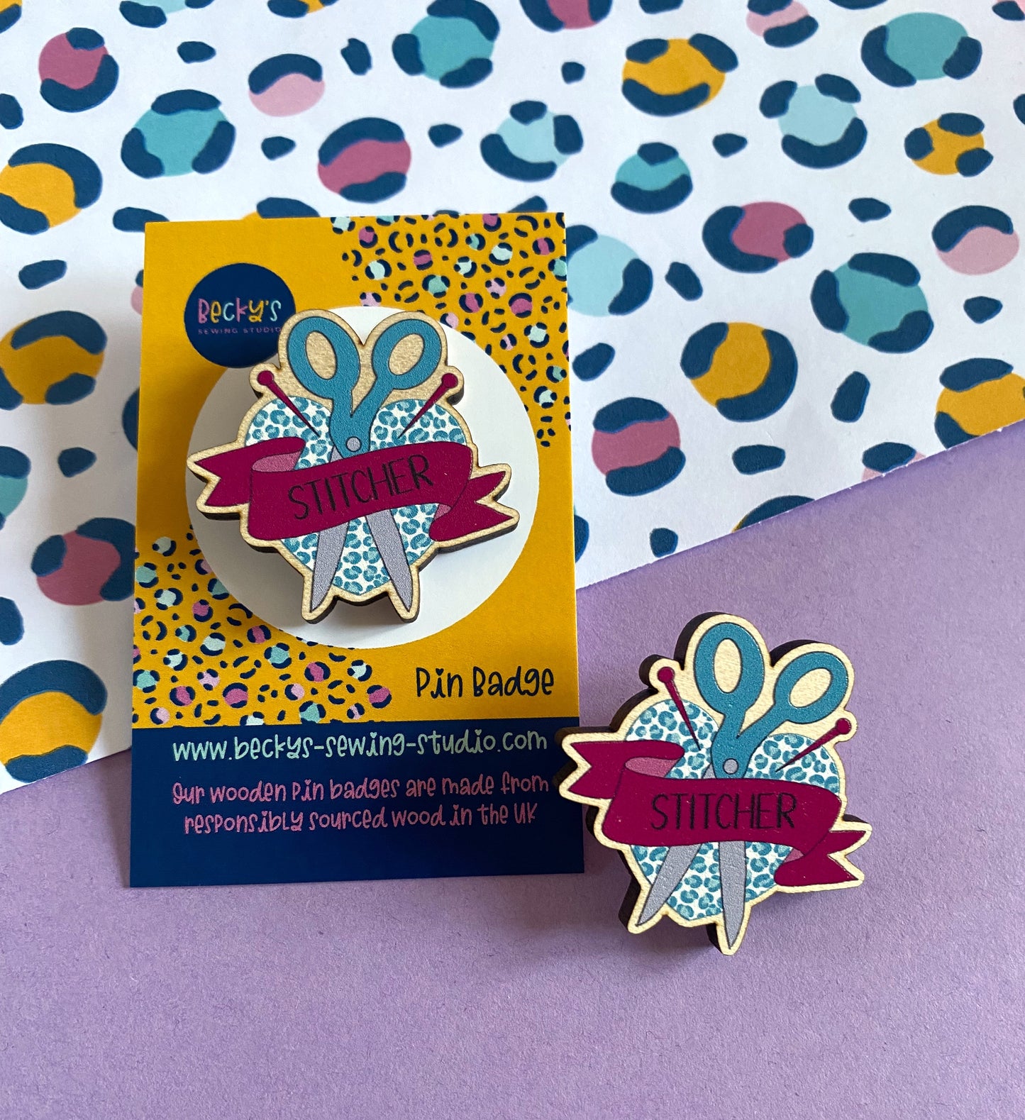 Stitcher Wooden Pin badge